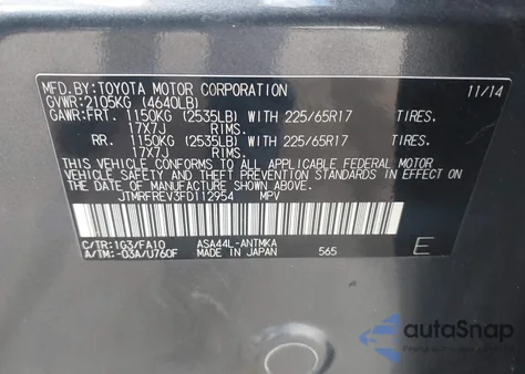 2015 Toyota Rav4 Xle from USA, damaged, VIN JTMRFREV3FD112954